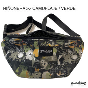 Riñonera Guspirus Camuflaje Verde, sostenible y práctica. Hecha con poliéster reciclado, ligera y con diseño inspirado en la naturaleza.