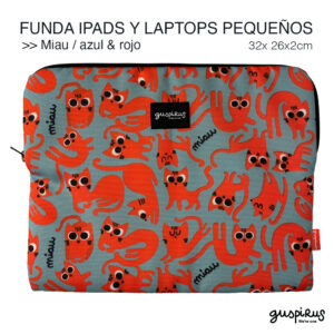 FUNDAS IPAD miau azul rojo